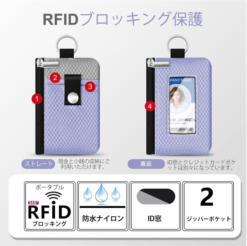 CCUMI Minimalist RFID Blocking Small Wallet with ID Window,WaterResistant Zip Id Case Wallet with Lanyard Keychain for Cards,Cash,Travel,Women,Men (Lavender Purple/Light gray) - Image 2